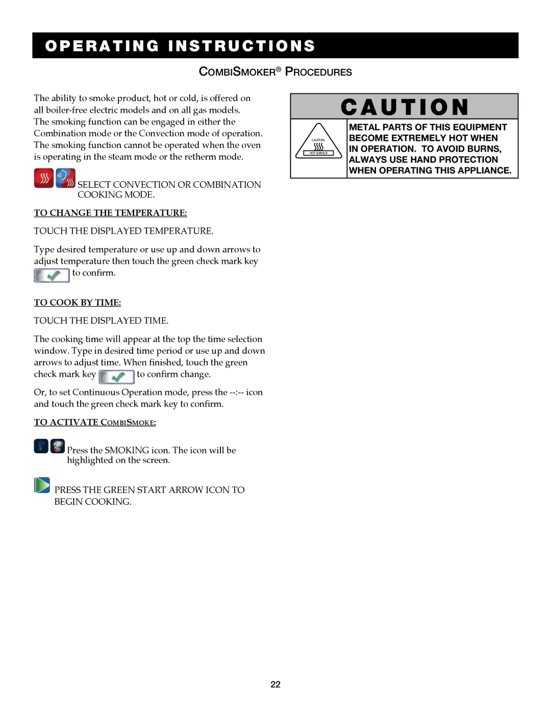 Alto-Shaam 7.14es CombiTouch operation manual Select convection or combination cooking mode, To Change the temperature 