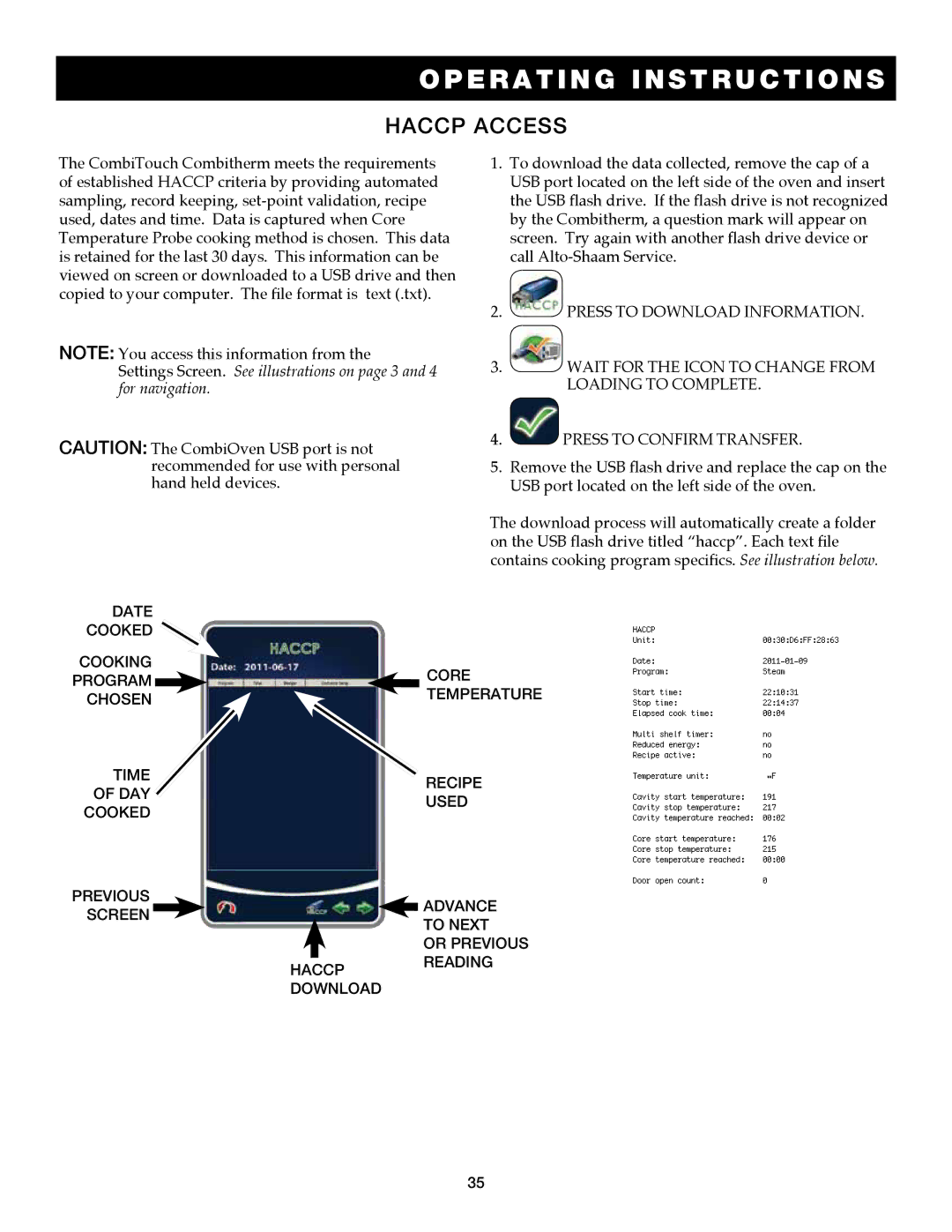 Alto-Shaam 7.14es CombiTouch operation manual Haccp Access 