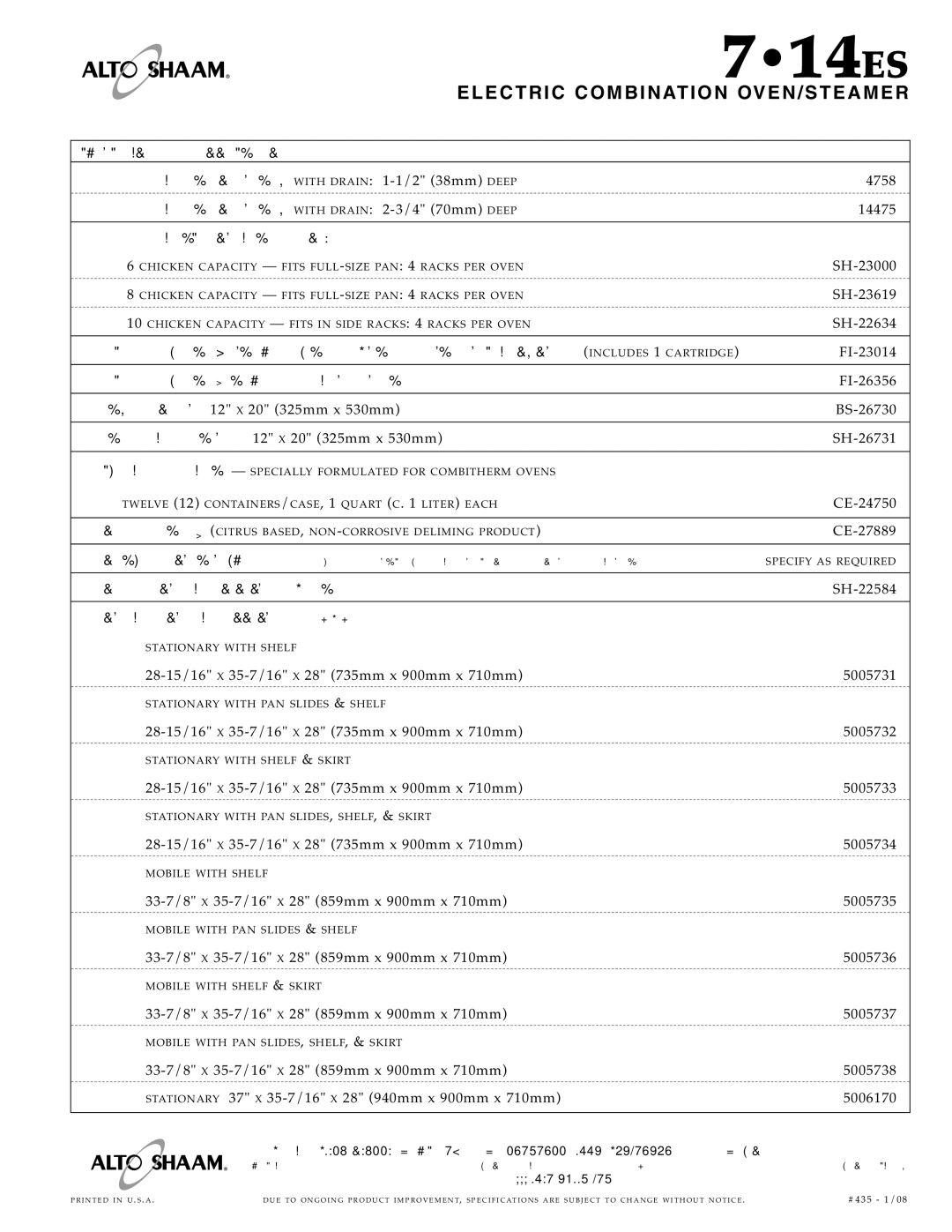 Alto-Shaam 7.14es specifications Optio NS & Access ORI ES, Chic KEN Roasti NG R Acks, Combig Uard Repla Cement F Ilter 