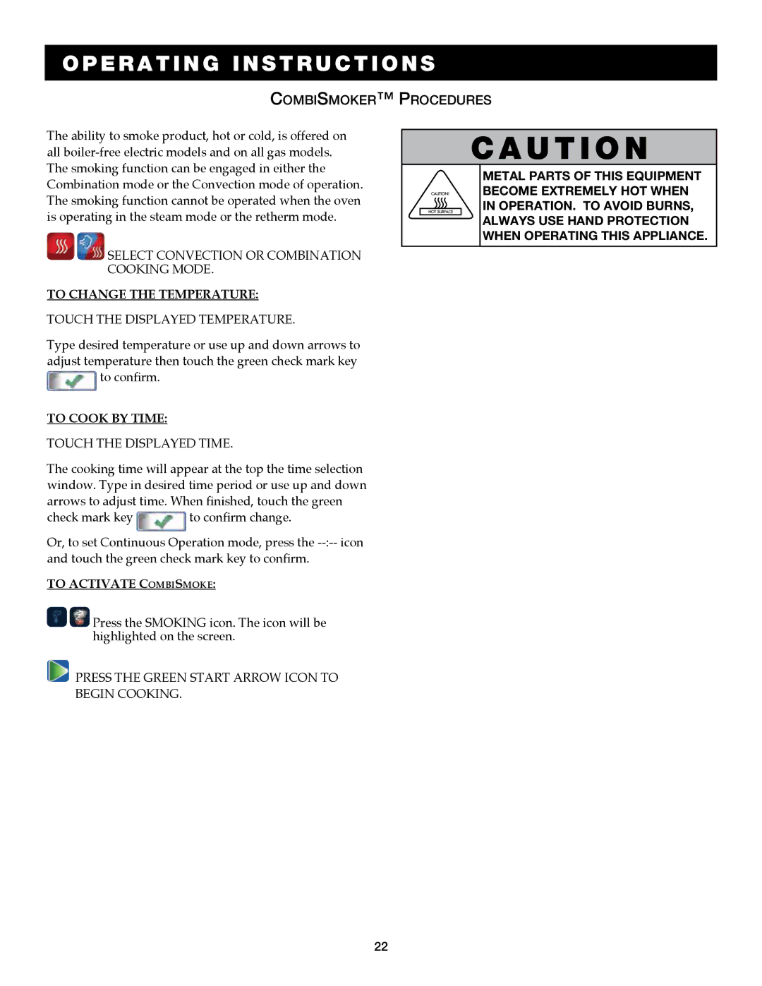 Alto-Shaam 7.14ESG, 7.14es operation manual CombiSmoker Procedures, Select convection or combination cooking mode 