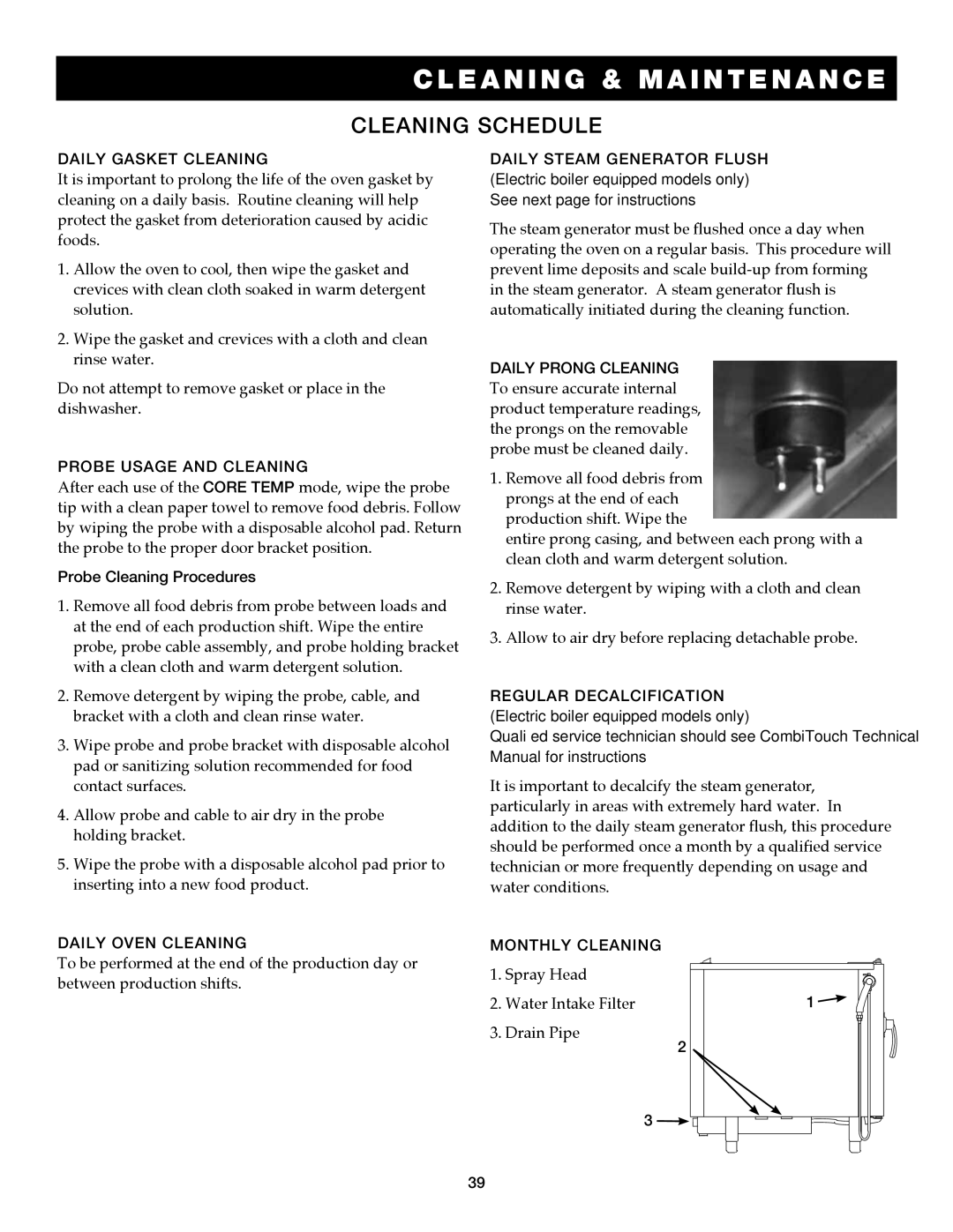 Alto-Shaam 7.14es, 7.14ESG operation manual Cleaning schedule, Probe Cleaning Procedures 