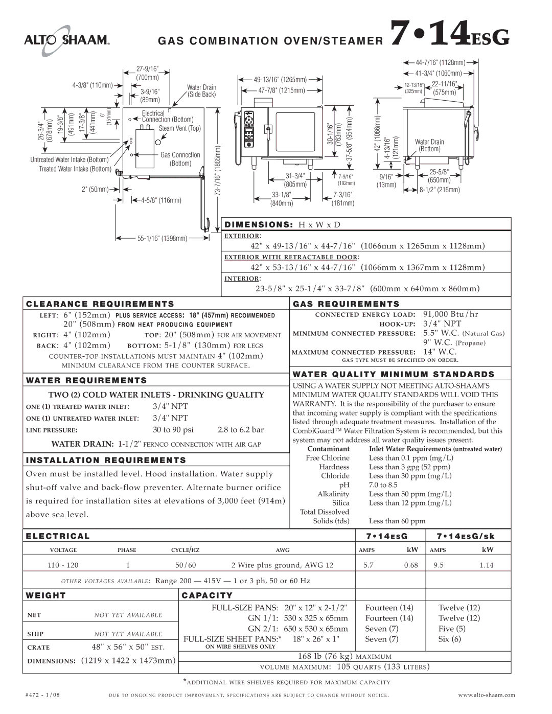 Alto-Shaam 7.14ESG specifications GAS CO MB INA Tion O VEN/ST Eamer 714ESG 