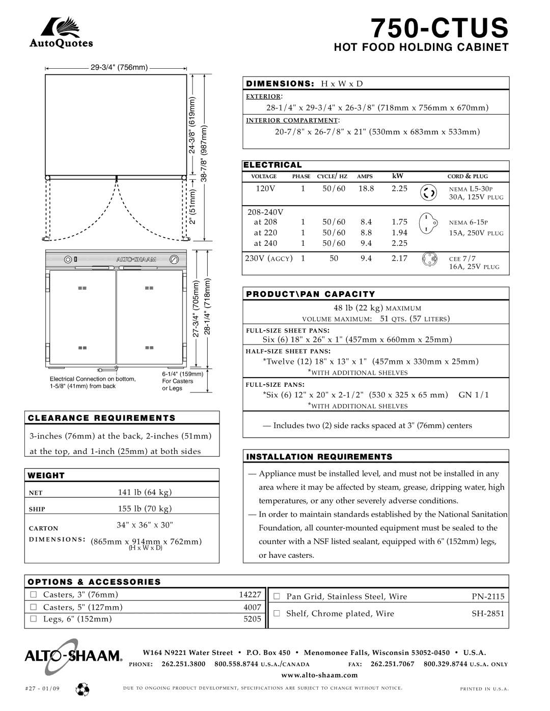 Alto-Shaam 750-CTUS specifications Ctu S 