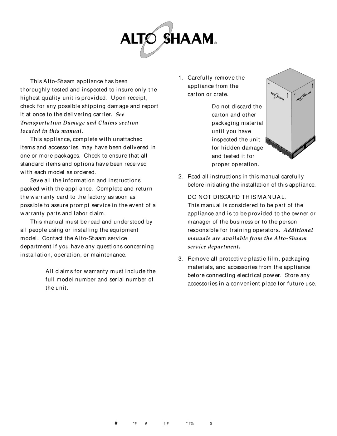 Alto-Shaam 750-TH-II, 1000-TH-II-SPLIT manual Deli Very, Unpack I NG 