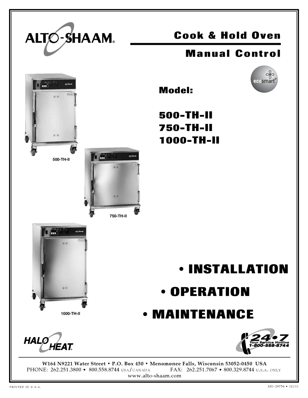 Alto-Shaam 750-TH-II manual Installation 