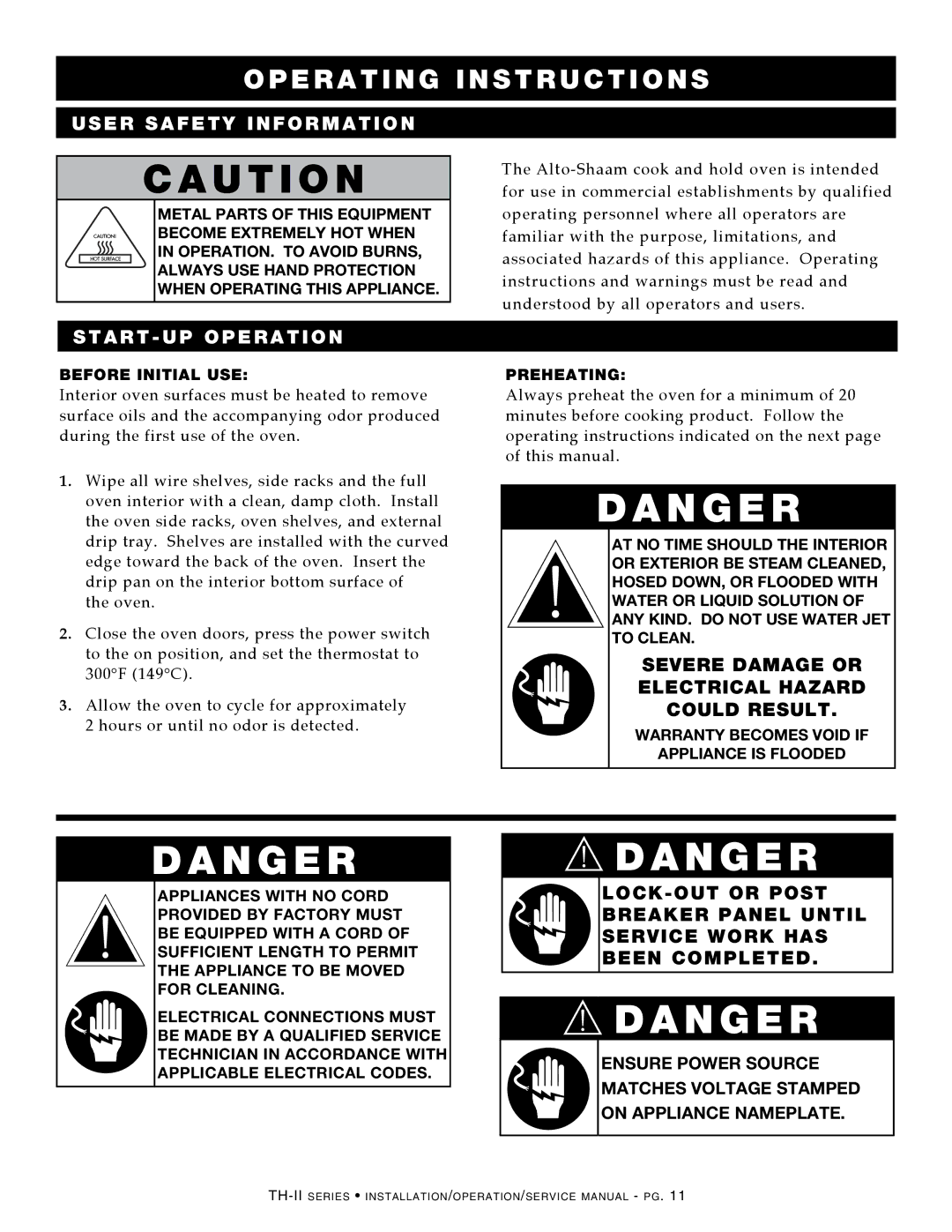 Alto-Shaam 750-TH-II manual SEVErE dAMAGE Or ELEcTrIcAL HAZArd COuLd rESuLT, 300F 149C 