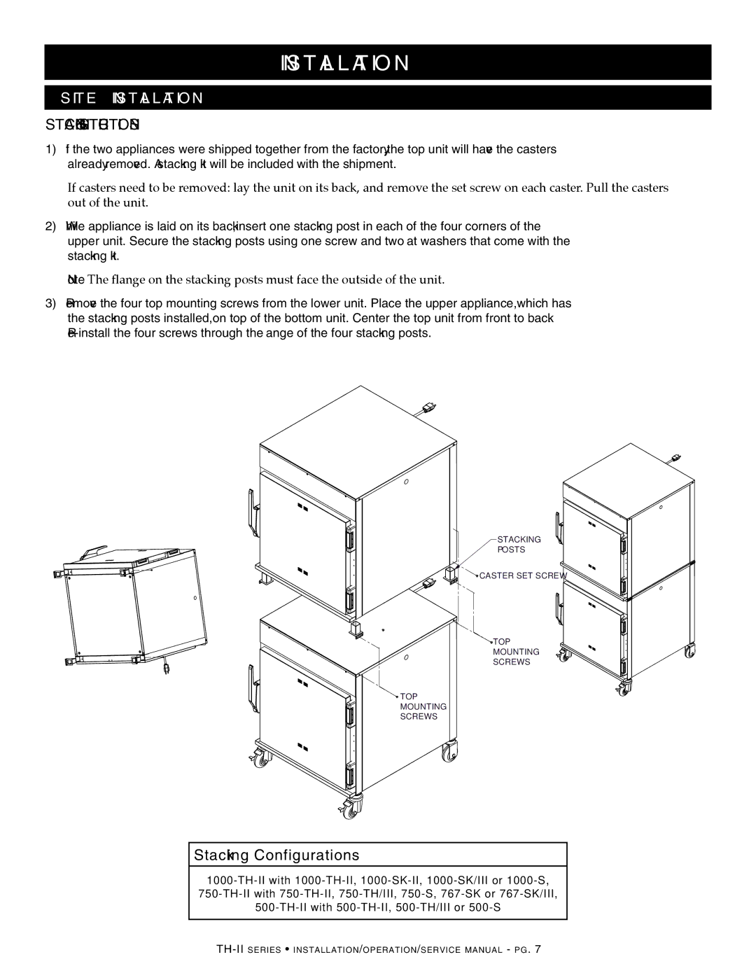 Alto-Shaam 750-TH-II manual STAcKING INSTrucTIONS, Stacking Configurations 