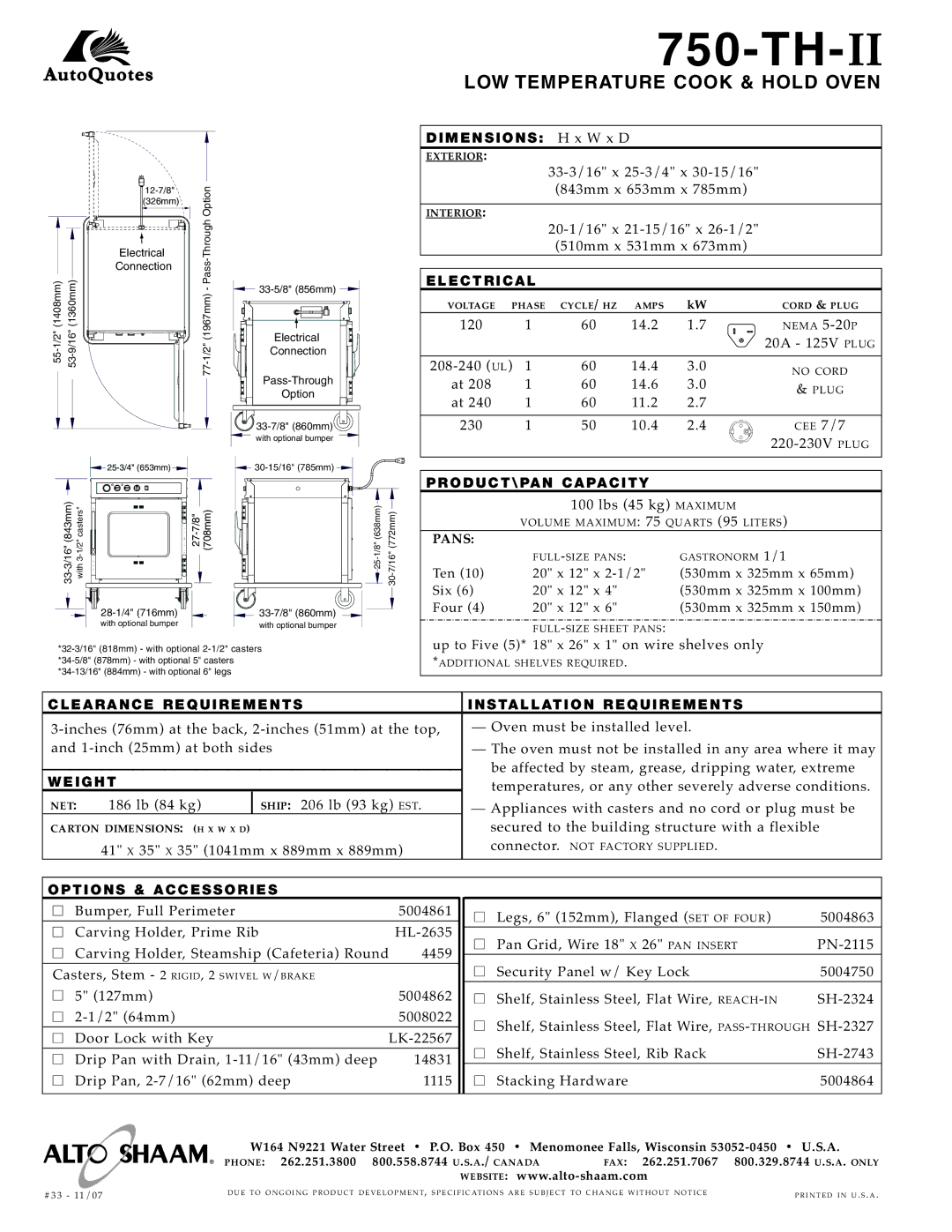 Alto-Shaam 750-TH-II specifications Th-Ii 