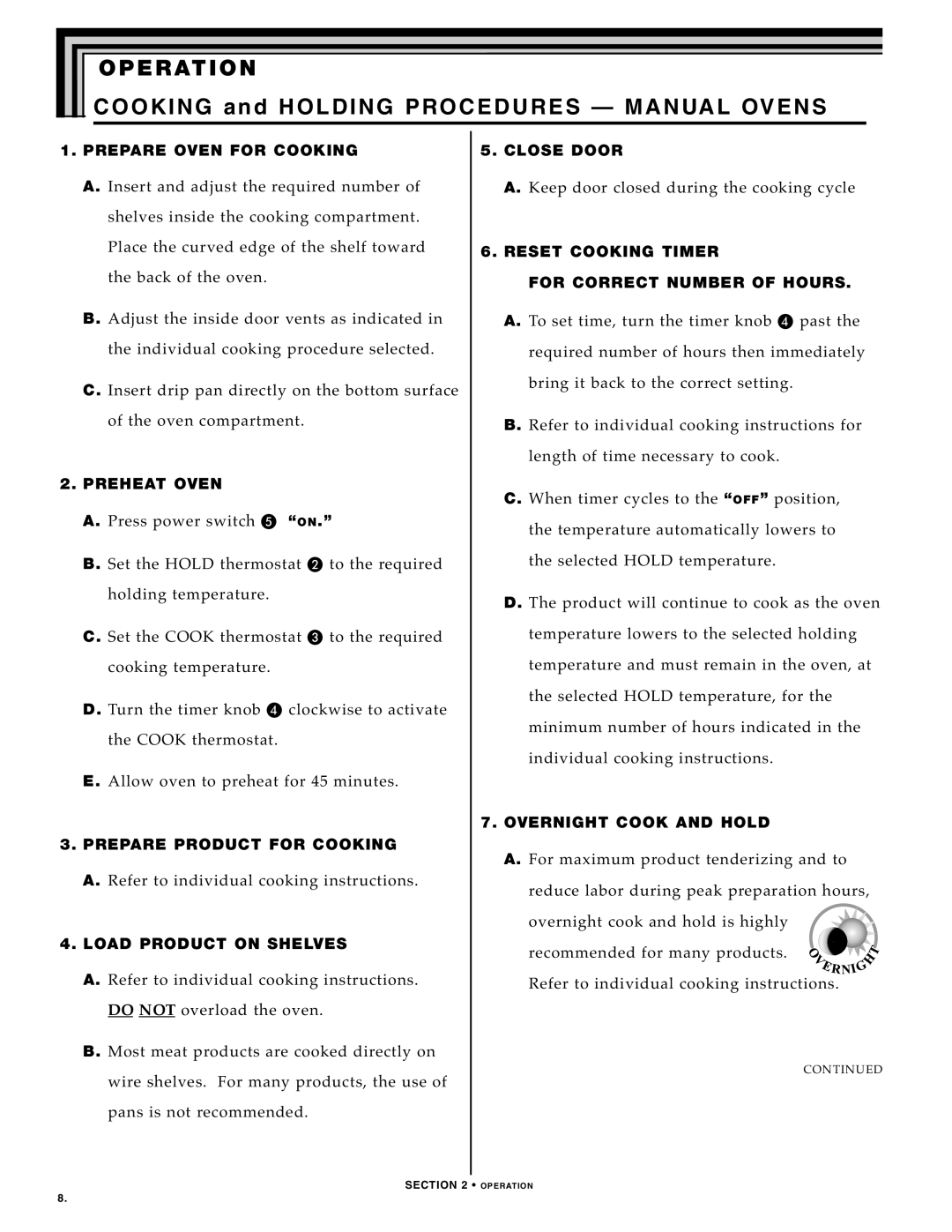 Alto-Shaam 500-TH SERIES, 750-TH SERIES, 1000-TH SERIES manual Cooking and Holding Procedures Manual Ovens 