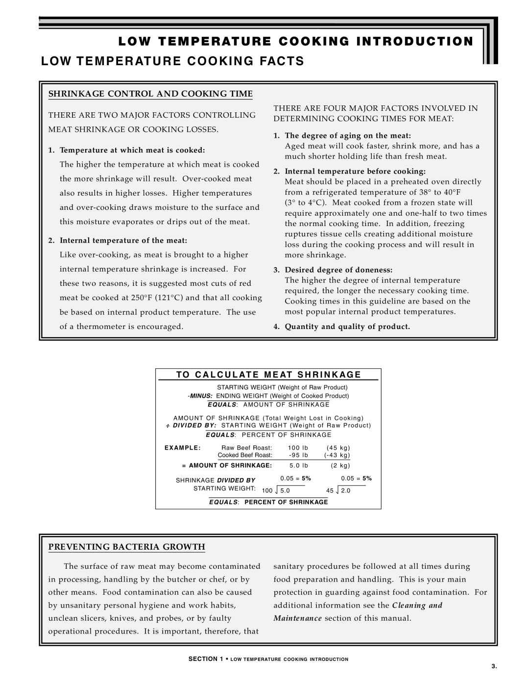 Alto-Shaam 1000-TH SERIES, 750-TH SERIES manual LO W TE MPE Rature CO OKI NG Facts, Shrinkage Control and Cooking Time 