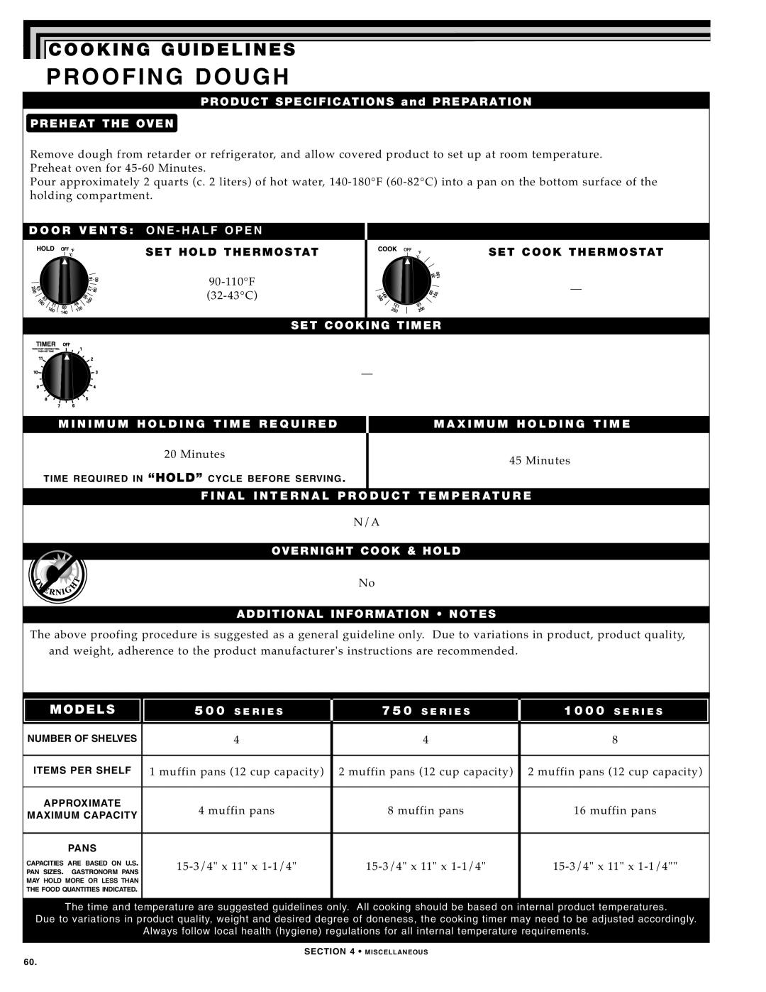 Alto-Shaam 1000-TH SERIES, 750-TH SERIES, 500-TH SERIES manual Proofing Dough 