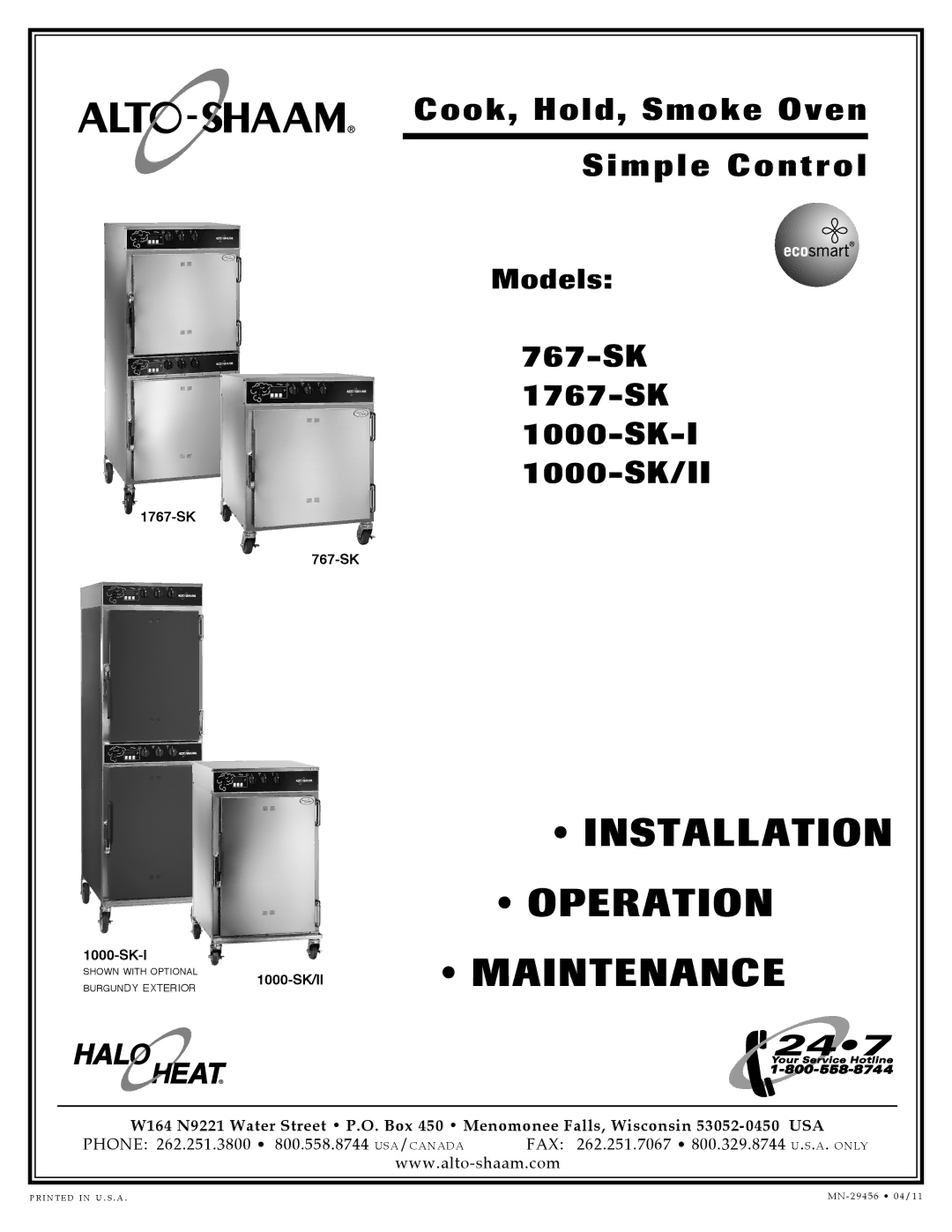 Alto-Shaam 1767-SK, 1000-SK-I, 1000-SK/II manual Installation 