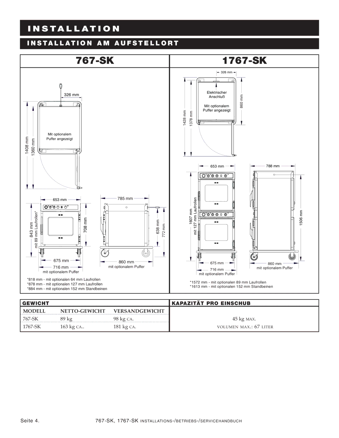 Alto-Shaam manual 767-SK 1767-SK, NS Tallation UF Stel Lort 