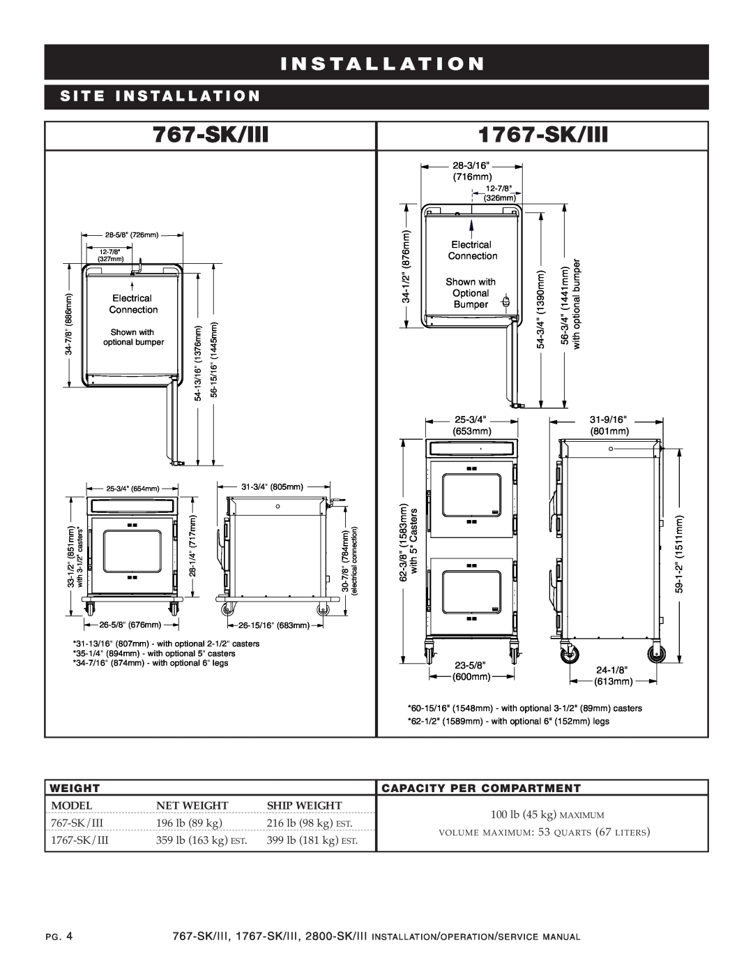 Alto-Shaam 2800-SK/III manual 1767-SK/III, In St Allatio N, Si Te Ins Tallatio N 