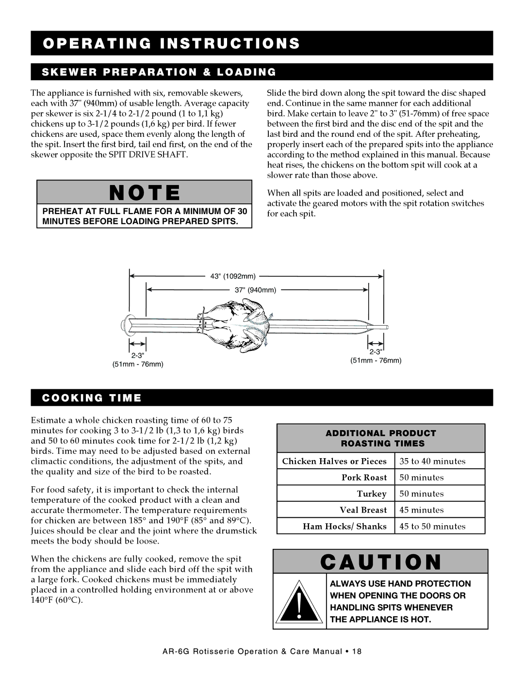 Alto-Shaam AR-6G manual Cooking time, Additional Product Roasting Times 