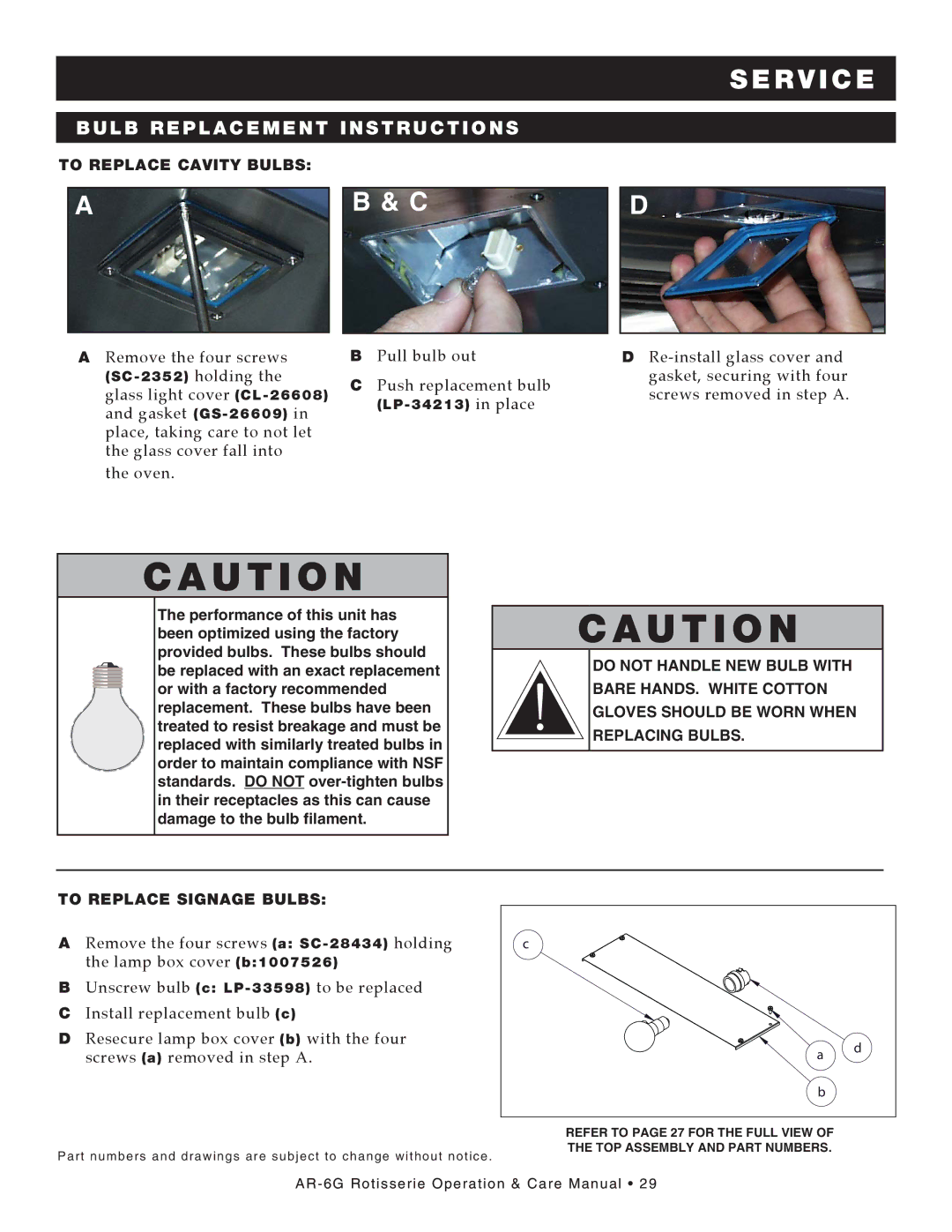 Alto-Shaam AR-6G manual Bulb replacement instructions 