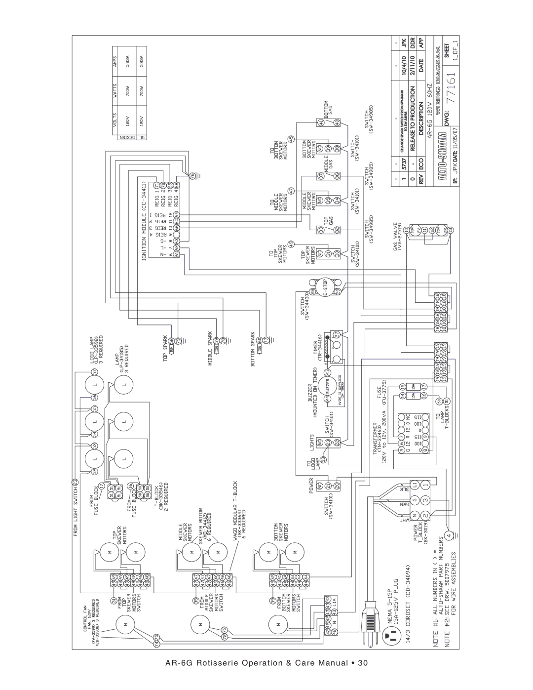 Alto-Shaam manual AR-6G Rotisserie Operation & Care Manual 