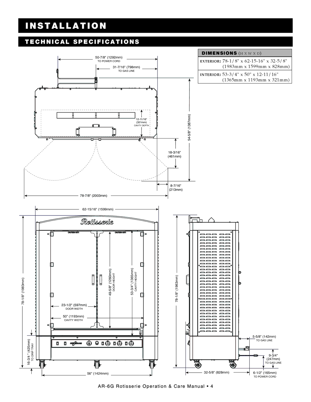 Alto-Shaam AR-6G manual C h nical specifications, Dimensions h x w x d 