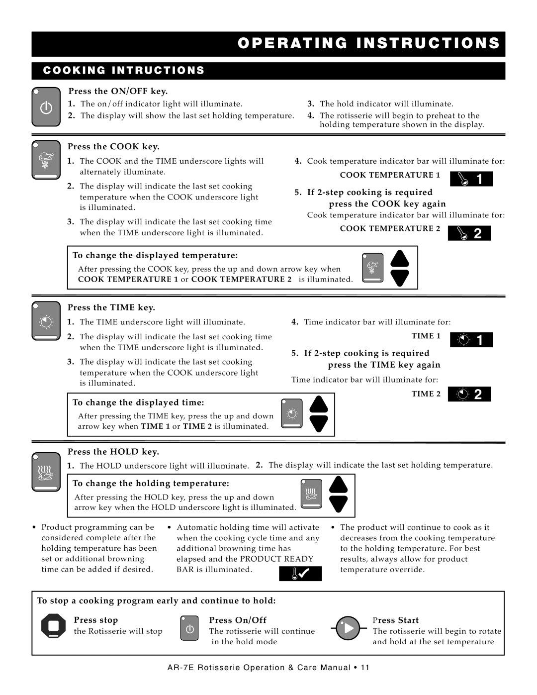 Alto-Shaam AR-7E manual Opera Ting INS Tructio, Cooking INT RUC TI ONS 