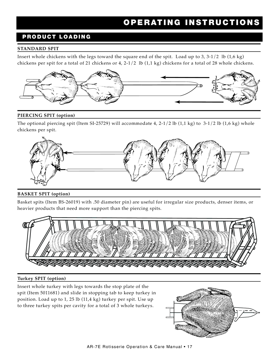 Alto-Shaam AR-7E manual Standard Spit 