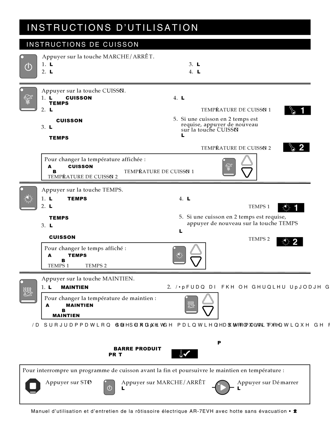 Alto-Shaam ar-7evh manual Instructions DE Cuisson, Appuyer sur la touche MARCHE/ARRÊT 