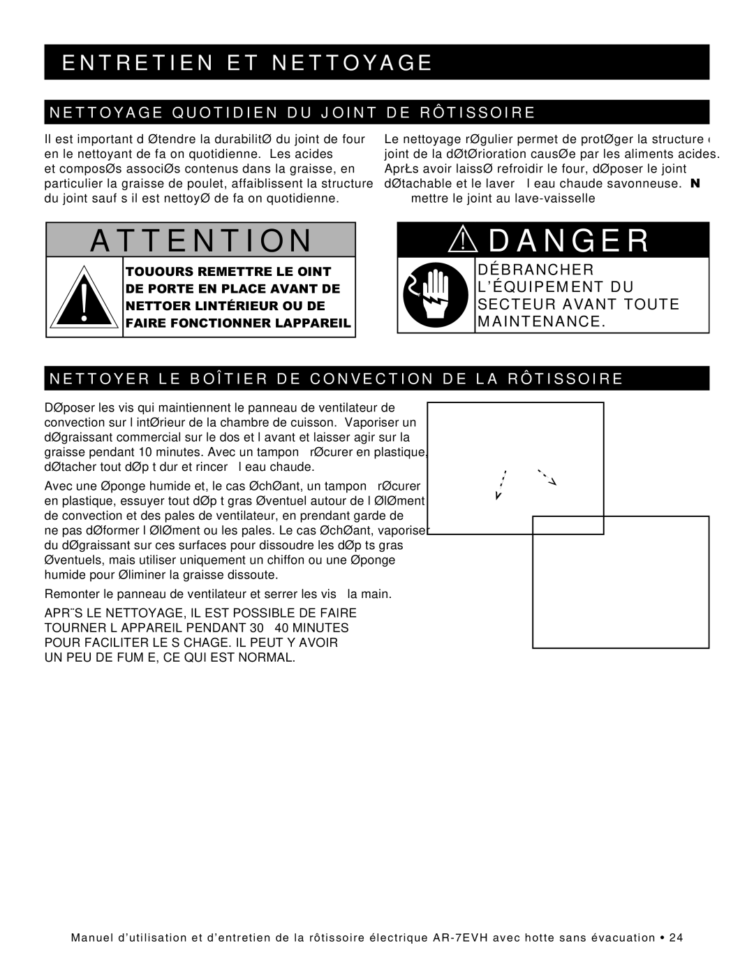 Alto-Shaam ar-7evh manual Nettoyage Quotidien DU Joint DE Rôtissoire, Nettoyer LE Boîtier DE Convection DE LA Rôtissoire 