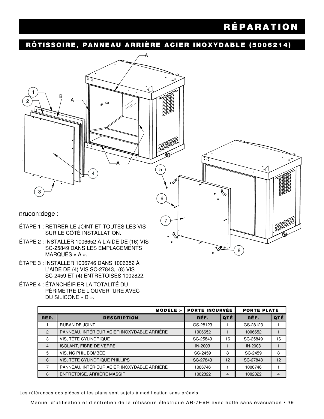 Alto-Shaam ar-7evh manual RÔTISSOIRE, Panneau Arrière Acier Inoxydable, Instructions d’empilage 