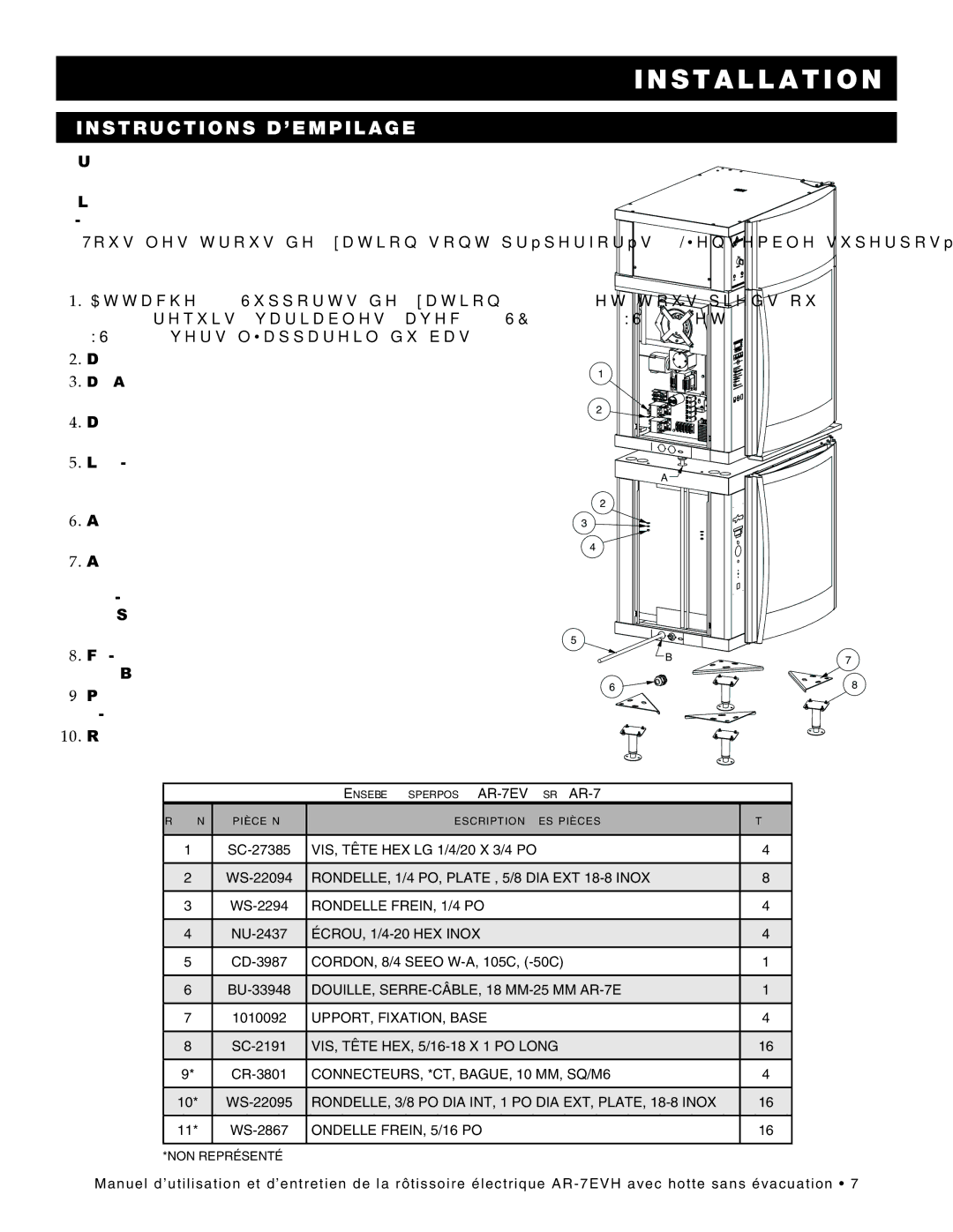 Alto-Shaam ar-7evh manual Instructions D’EMPILAGE, Ondelle FREIN, 5/16 PO 