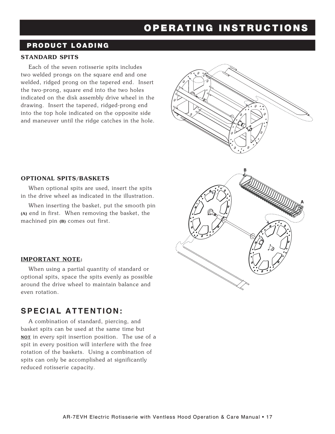 Alto-Shaam ar-7evh manual Product loadInG, When inserting the basket, put the smooth pin 