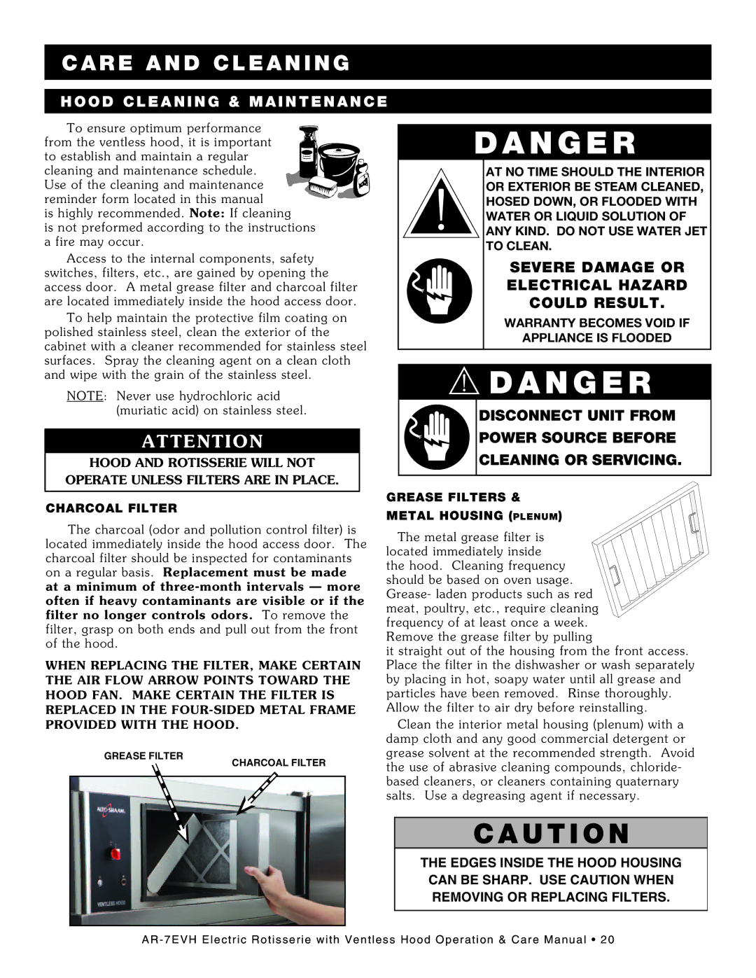 Alto-Shaam ar-7evh manual SEVErE daMaGE or, ElEctrIcal haZard, Could rEsult, DIsconnEct unIt froM, PowEr sourcE bEforE 