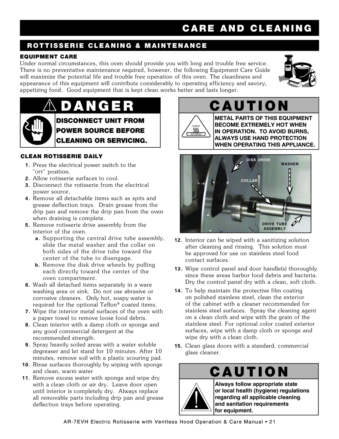 Alto-Shaam ar-7evh manual RottIssErIE clEanInG & MaIntEnancE, EQuIpMEnt carE 