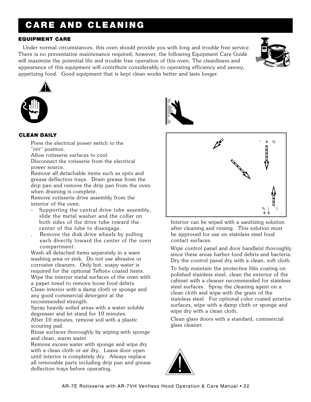 Alto-Shaam AR-7VH manual Da Nge R, CA UTI on, CAR E AN D Cleanin 