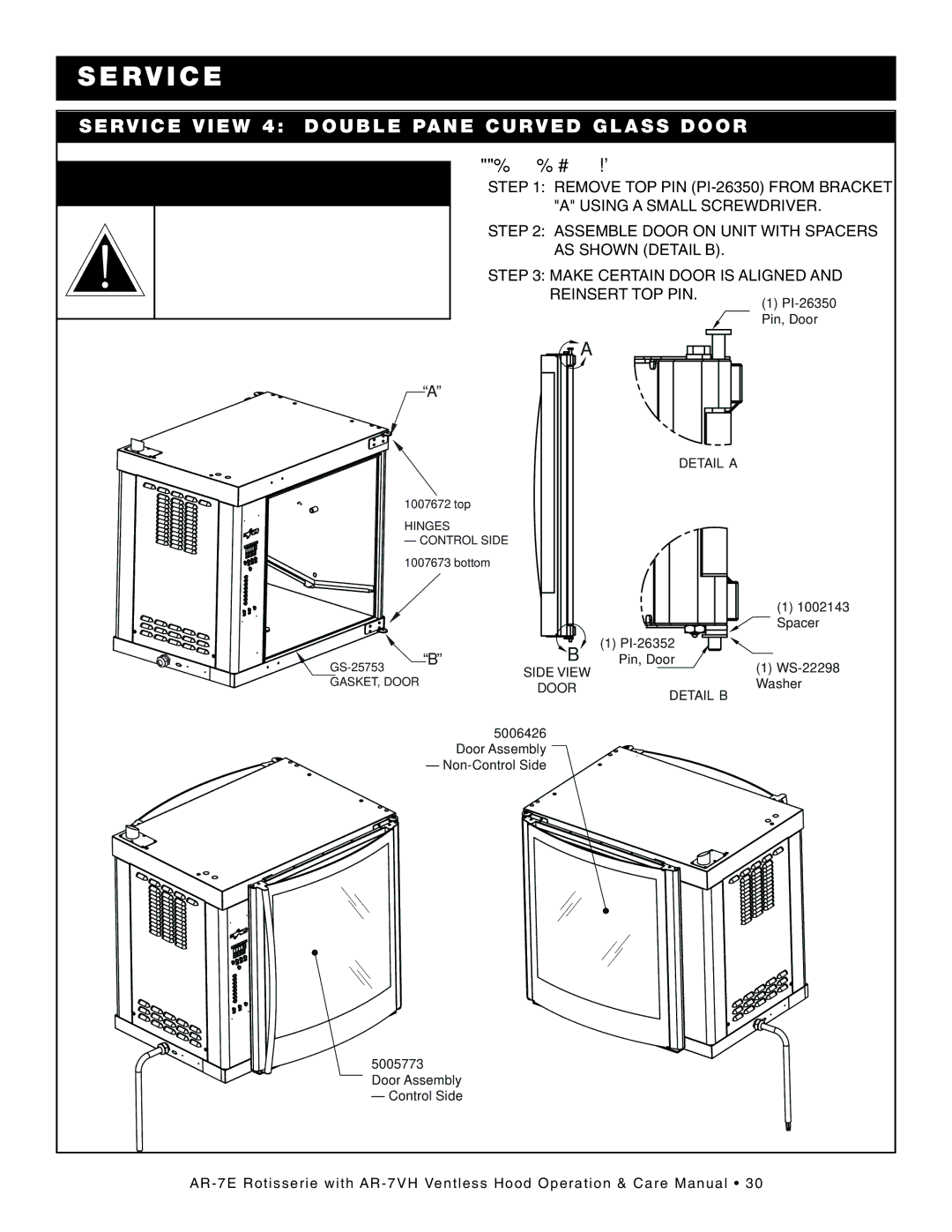 Alto-Shaam AR-7VH manual WA Rning, SE Rvice VI EW 4 DOU BLE PA NE Curved GLA SS Door 