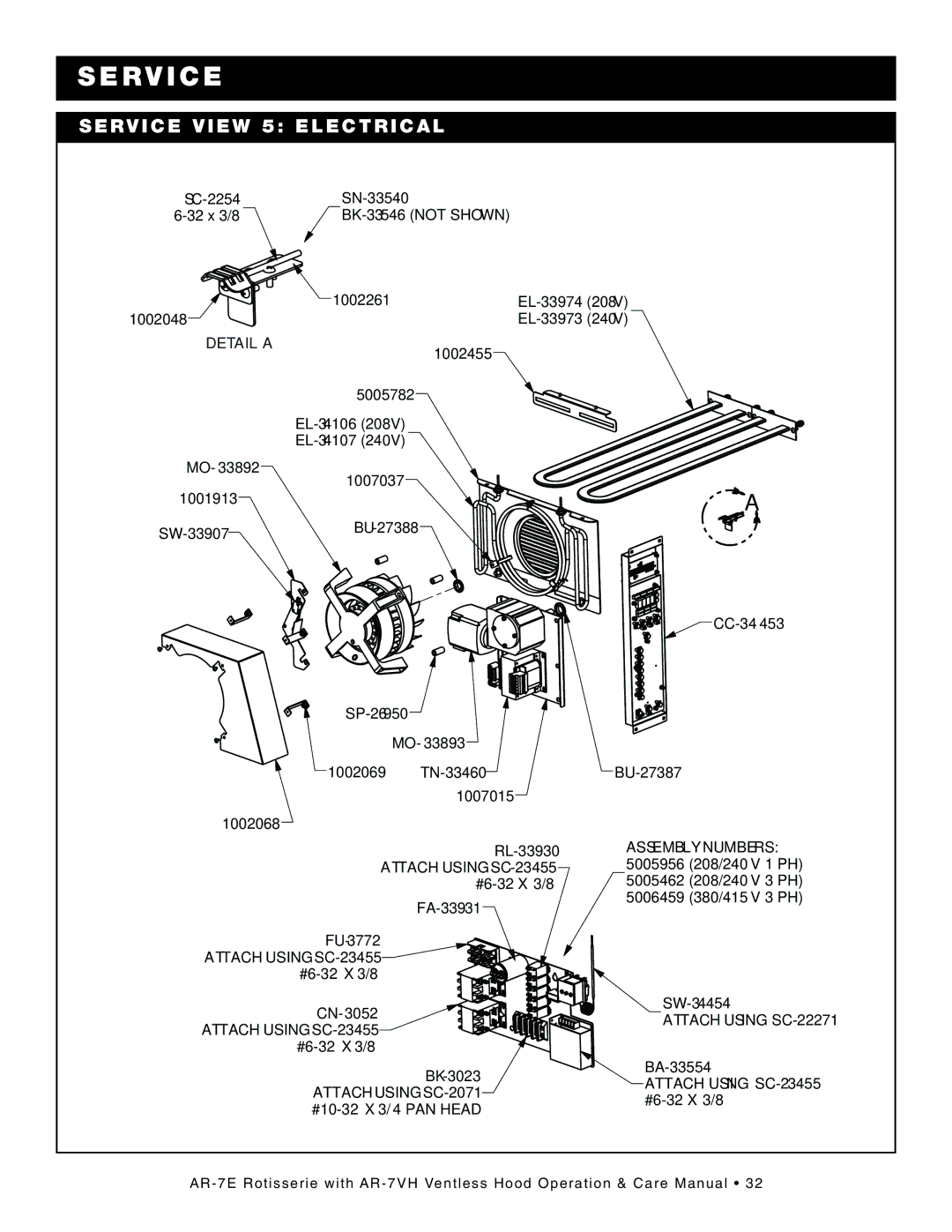 Alto-Shaam AR-7VH manual SE Rvice VI EW ELE CT Rical, Detail a 