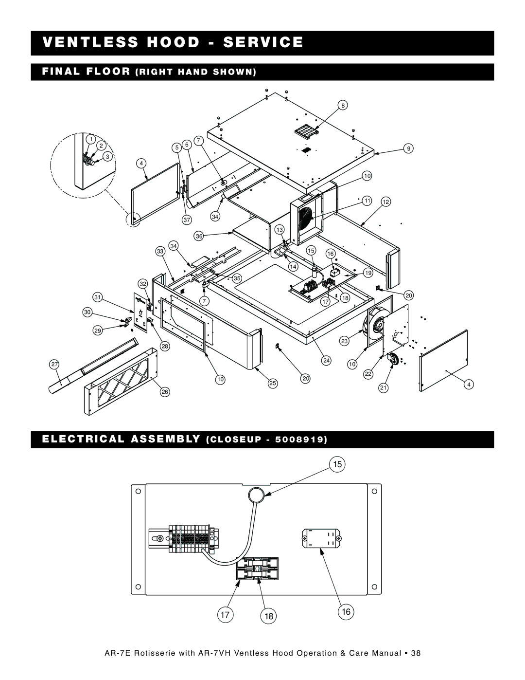 Alto-Shaam AR-7VH manual VE NTL ESS Hood Service, ELE Ctrical Asse MBL Y CL Oseup 500 