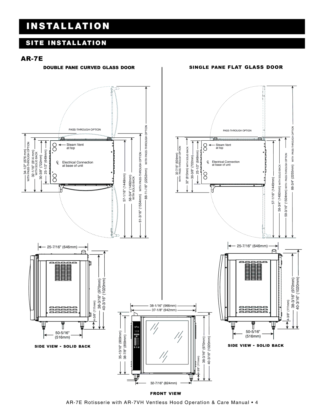 Alto-Shaam AR-7VH manual Ins Tal Lat Ion, SI TE Inst Alla Tion 