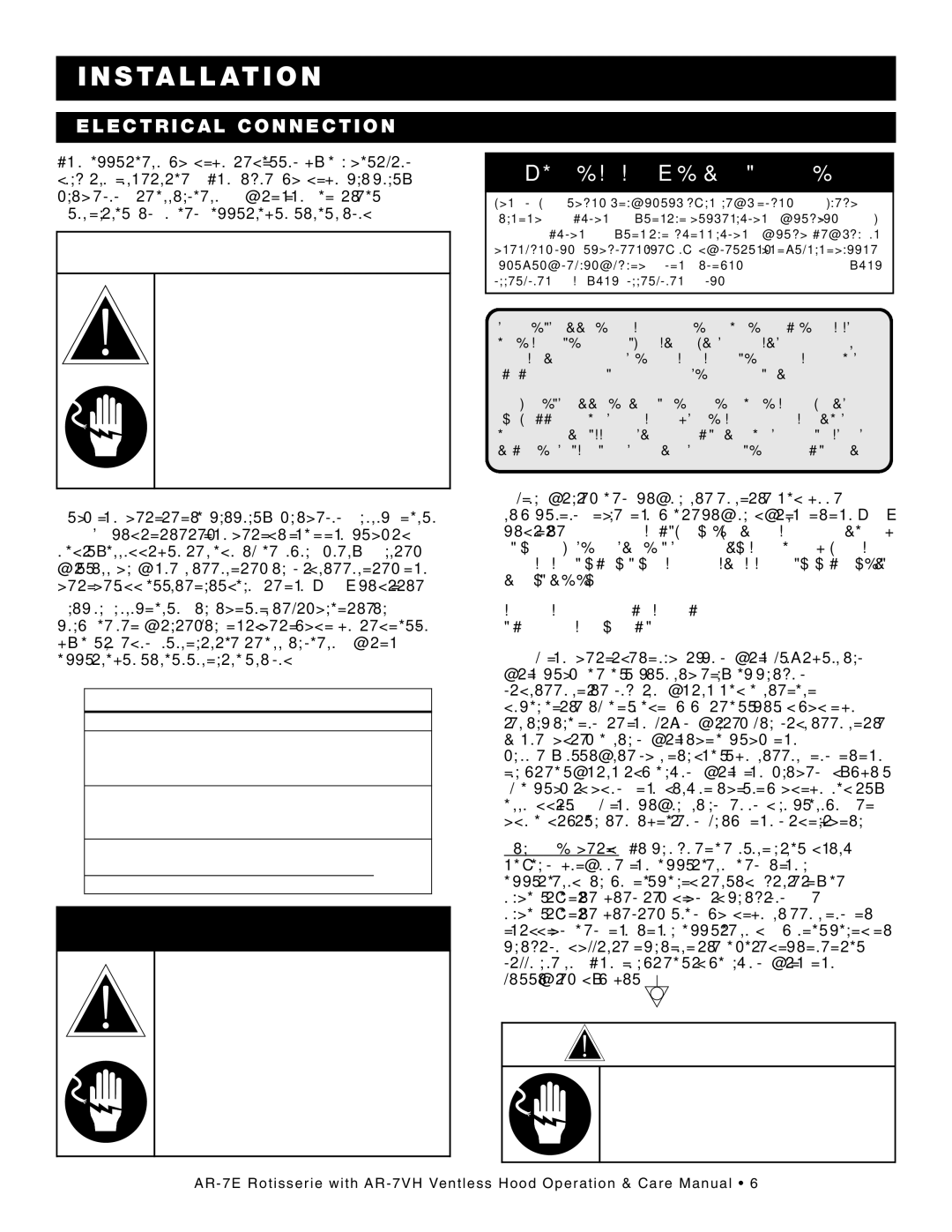 Alto-Shaam AR-7VH manual Da Ng Er, ELE Ctrical CON Nection 