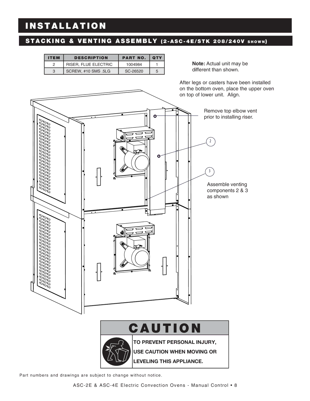 Alto-Shaam ASC-2E, ASC-4E, Convection Oven manual Stacking & Venting Assembly 2 ASC 4E/STK 208/240V S H O W N 