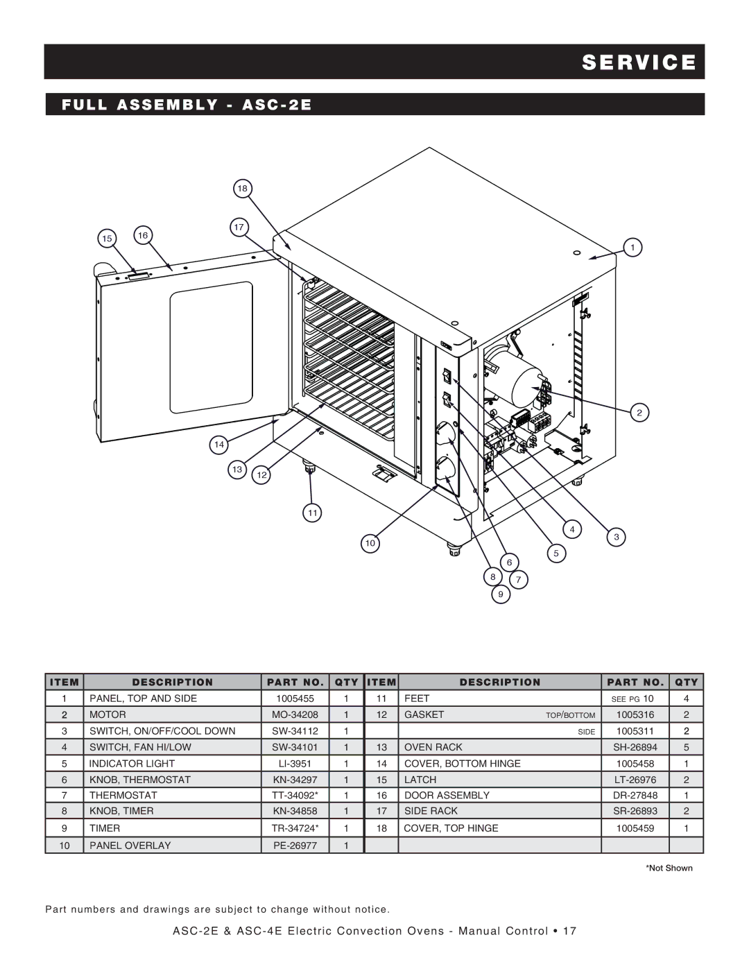 Alto-Shaam ASC-2E, ASC-4E, Convection Oven manual R V I C E, Full Assembly ASC 2E 