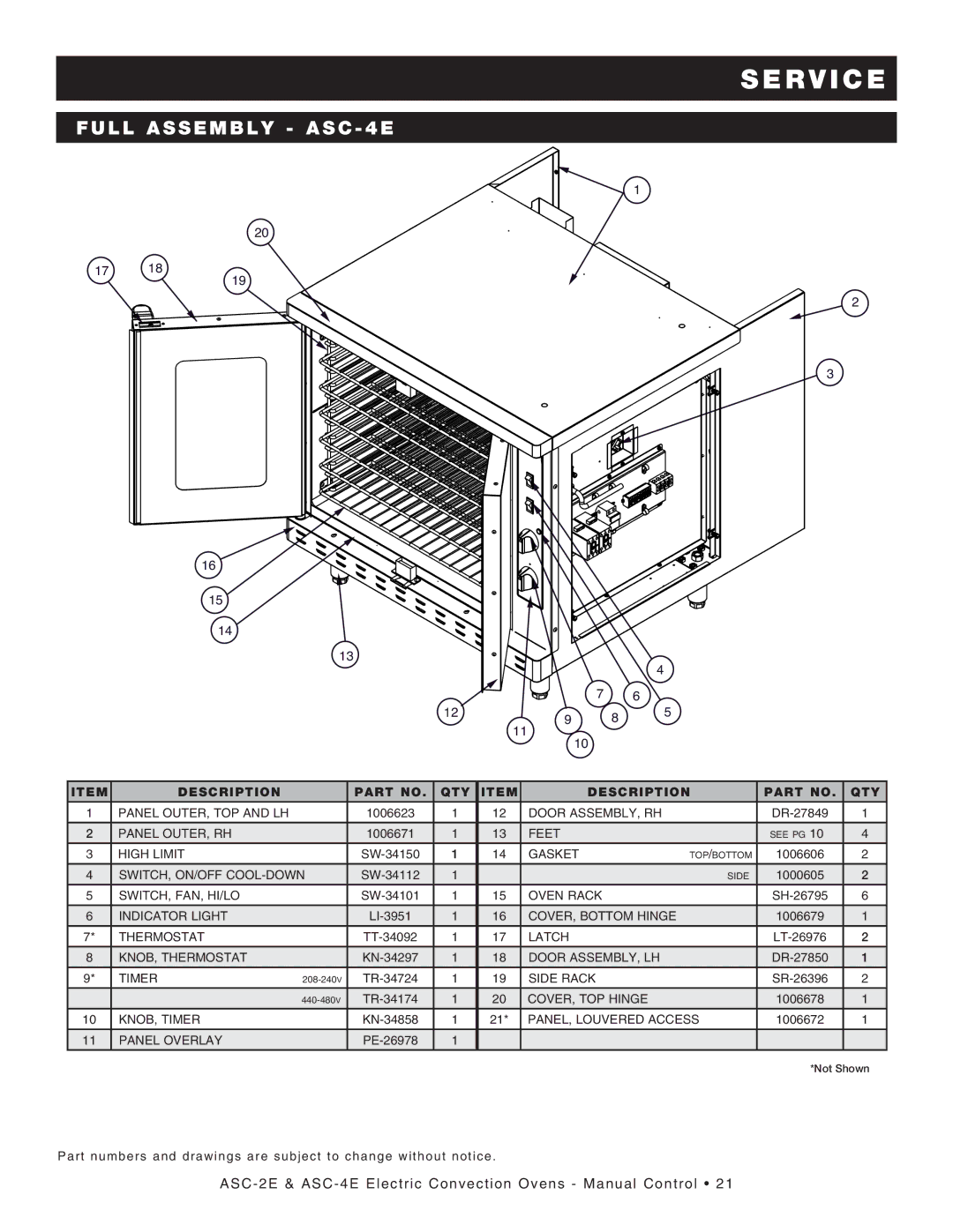 Alto-Shaam Convection Oven, ASC-4E, ASC-2E manual Full Assembly ASC 4E 