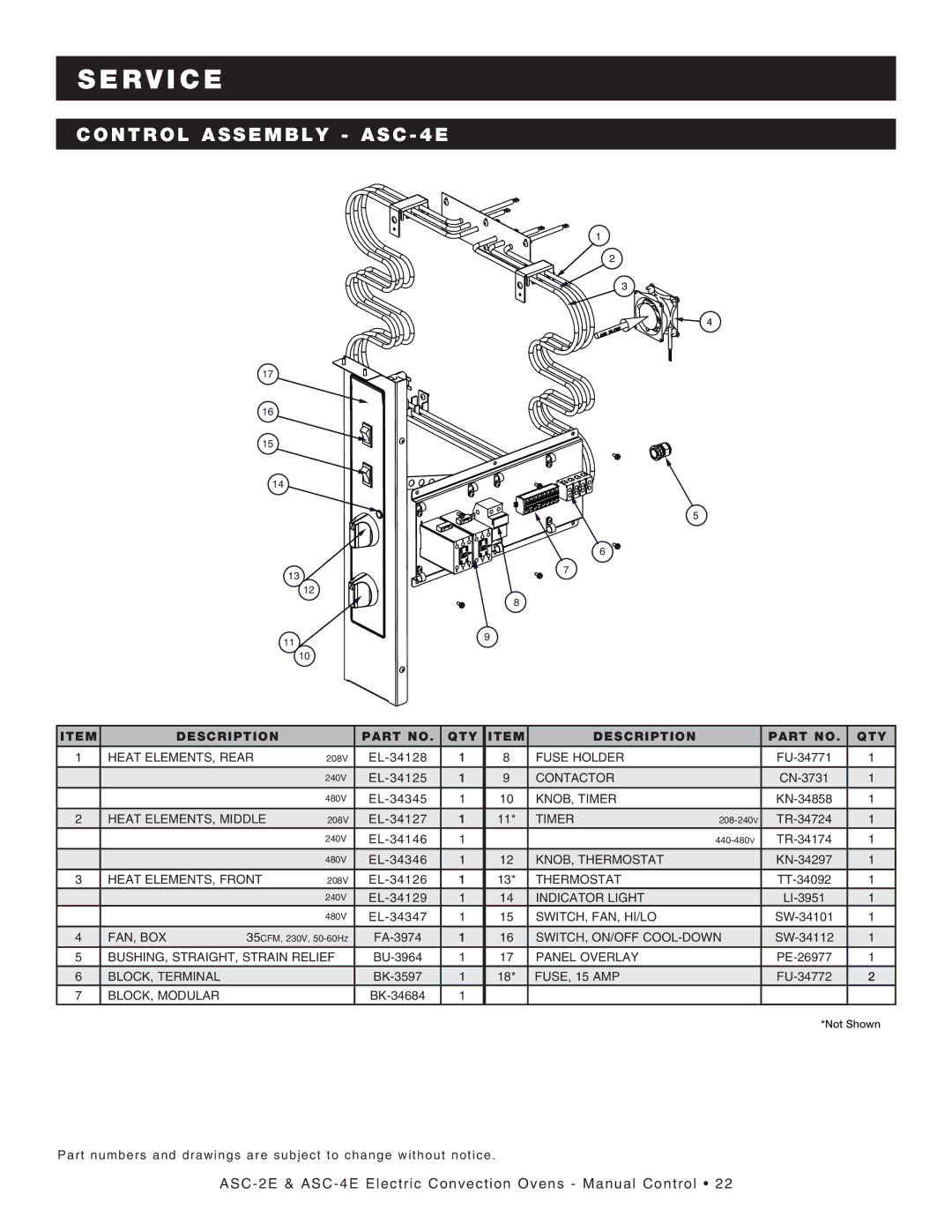 Alto-Shaam ASC-4E, ASC-2E, Convection Oven manual Control Assembly ASC 4E 