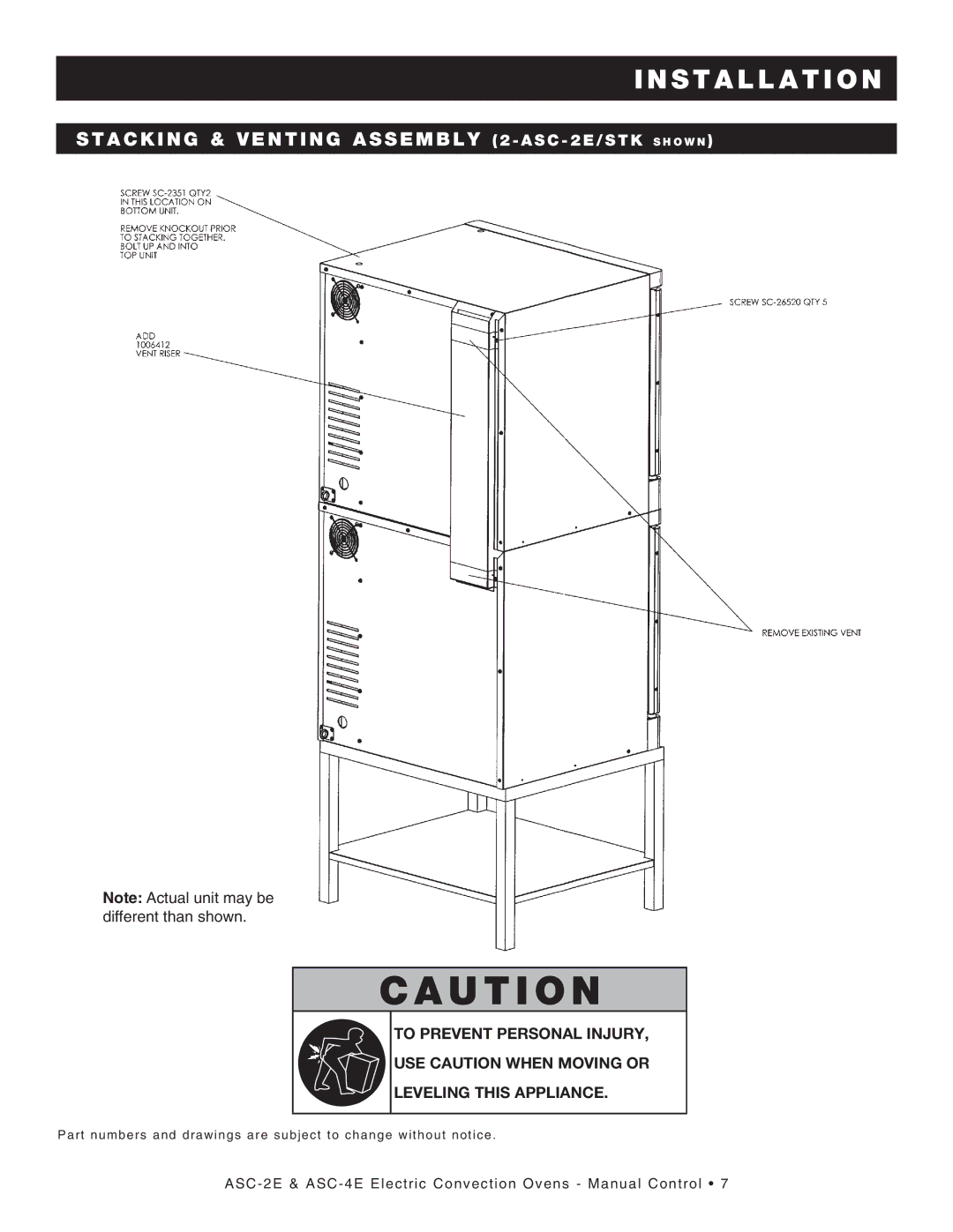 Alto-Shaam ASC-4E, ASC-2E, Convection Oven manual Stacking & Venting Assembly 2 ASC 2E/STK S H O W N 