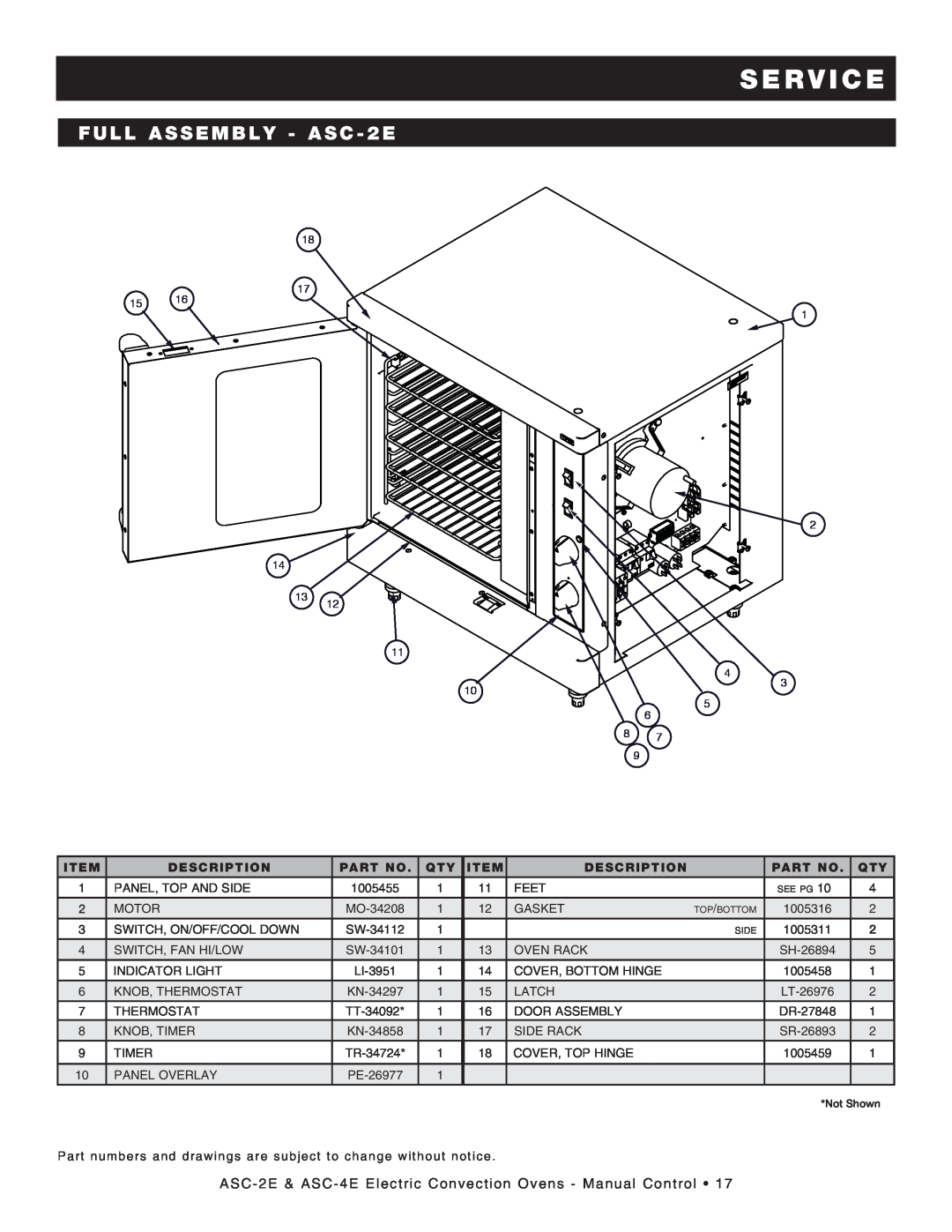 Alto-Shaam ASC-2E, ASC-4E, Convection Oven manual S E R V I C E, FULL ASSEMBLY - ASC - 2E, Description 