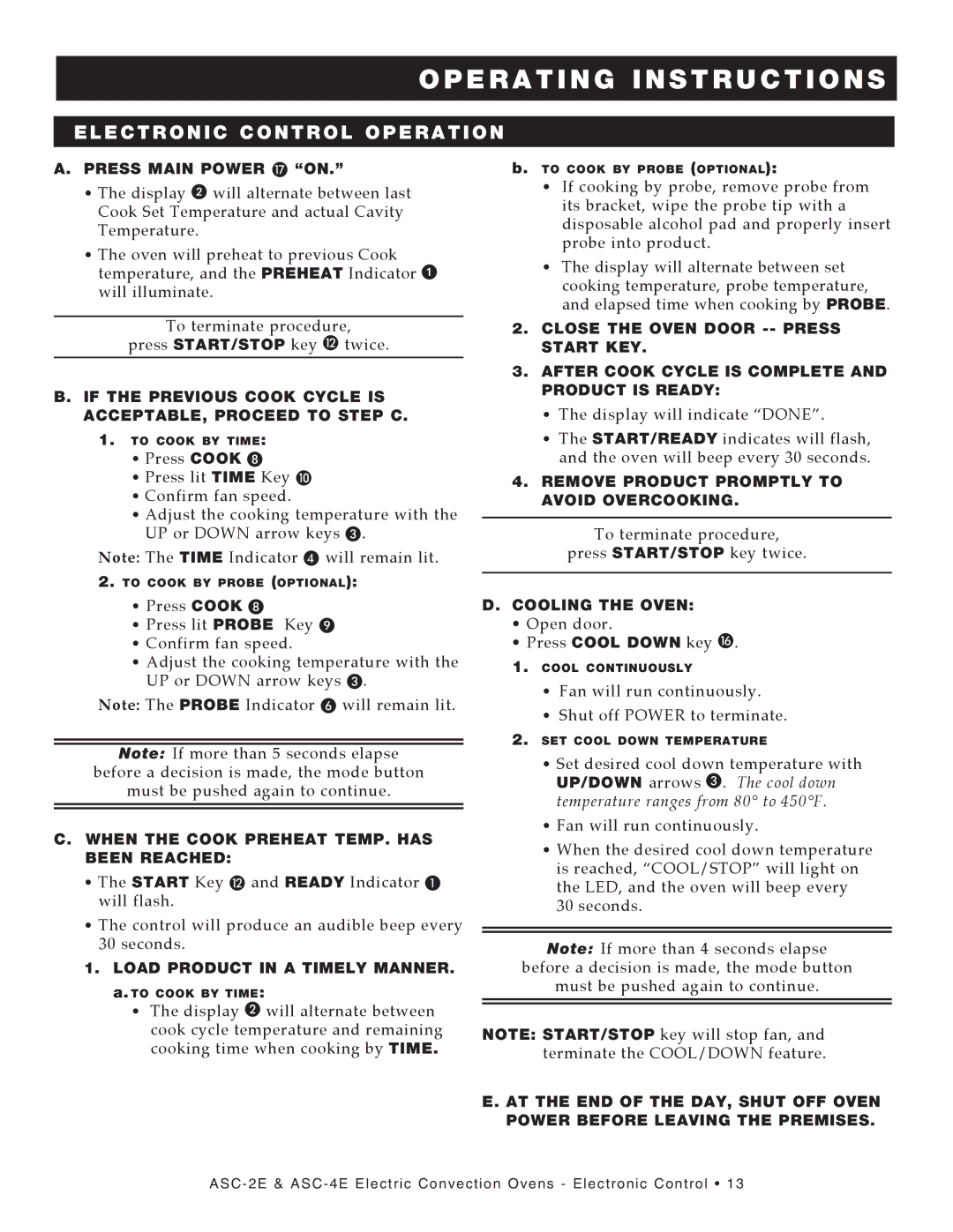 Alto-Shaam ASC-2E, ASC-4E manual Electronic Control Operation 