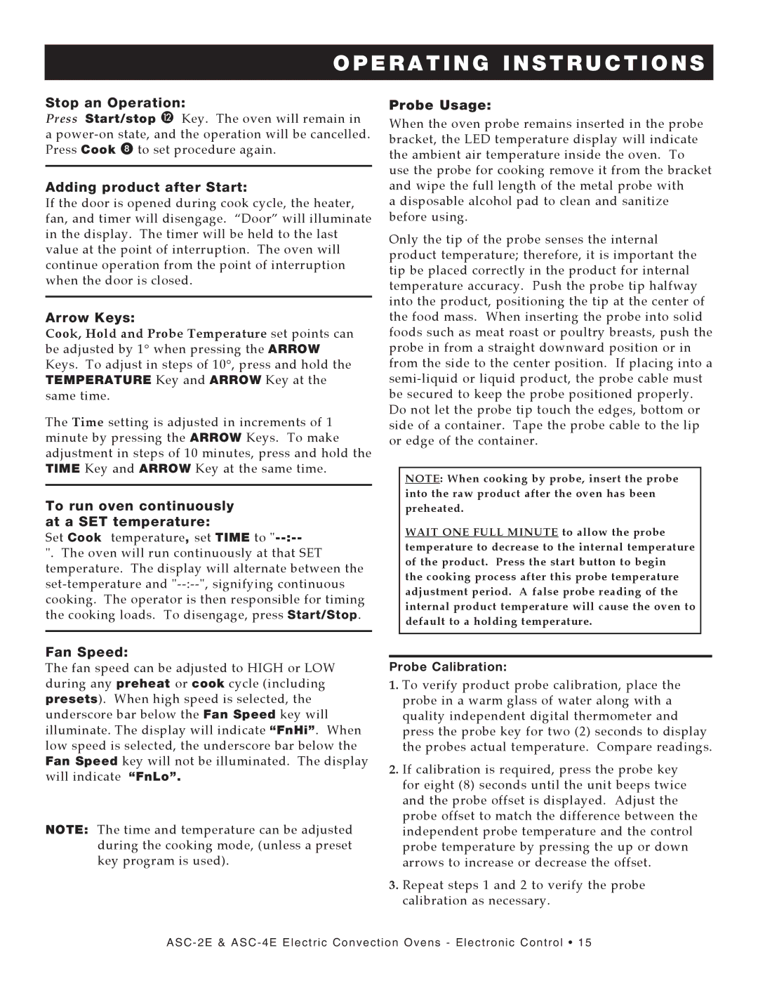 Alto-Shaam ASC-2E, ASC-4E manual Stop an Operation, Probe Calibration 