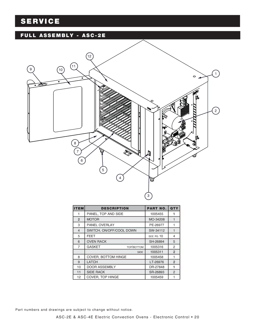 Alto-Shaam ASC-4E, ASC-2E manual R V I C E, Full Assembly ASC 2E 