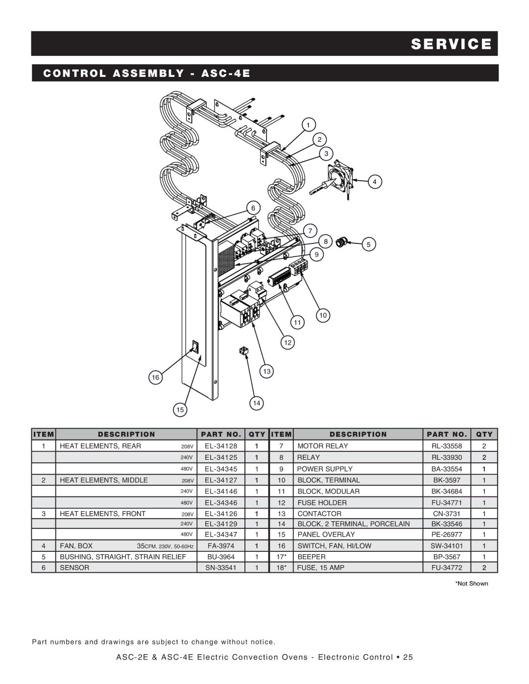 Alto-Shaam ASC-2E, ASC-4E manual Control Assembly ASC 4E 