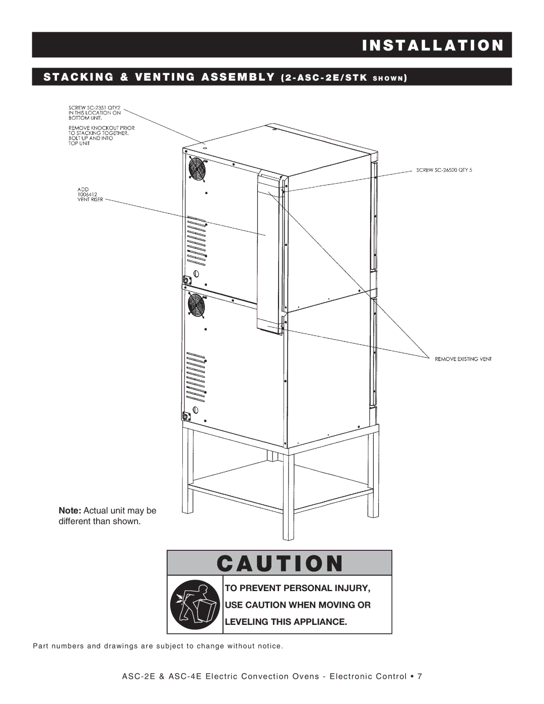 Alto-Shaam ASC-2E, ASC-4E manual Stacking & Venting Assembly 2 ASC 2E/STK S H O W N 