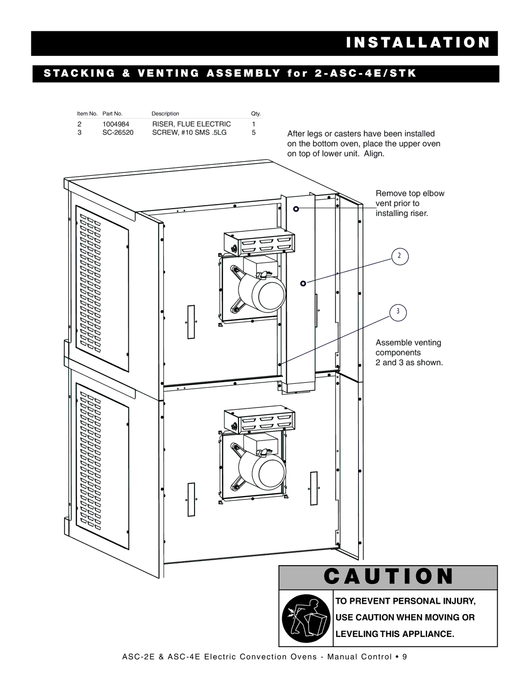 Alto-Shaam ASC-2E, ASC-4E manual TA Cking & V ENT ING Asse Mbly, For 2-AS C-4 E/STK 