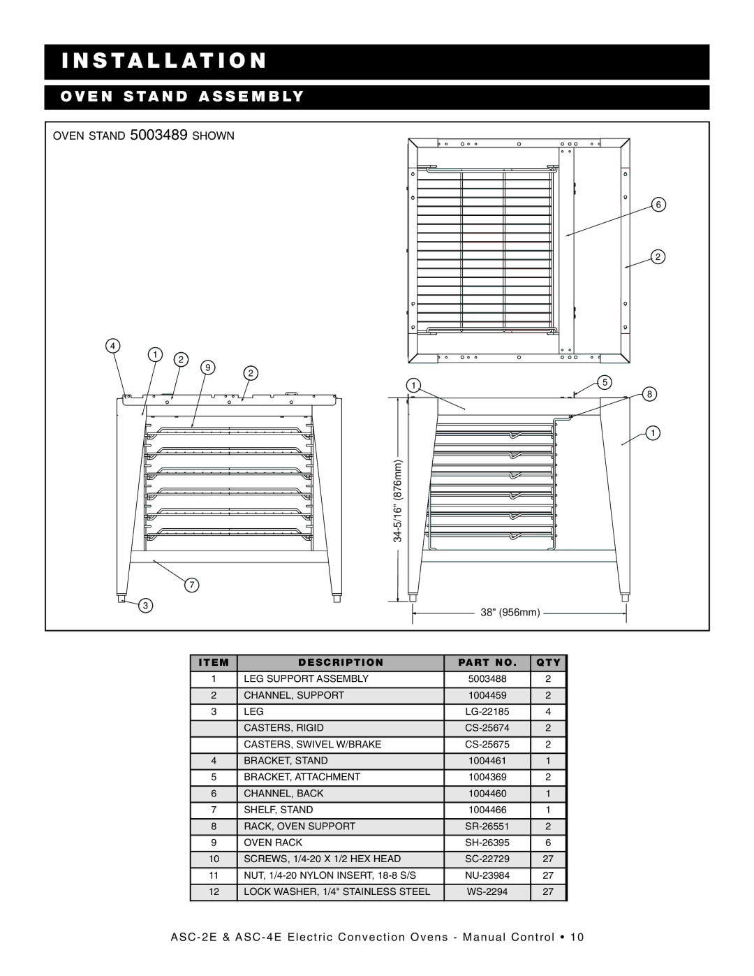 Alto-Shaam ASC-4E, ASC-2E manual VEN ST and a Ssemb LY, Oven Stand 5003489 Shown 